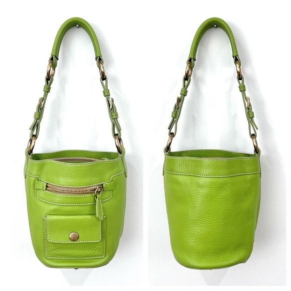 Prada Neon Lime Green Pebbled Leather Mini Bucket Bag - Picture 1 of 13